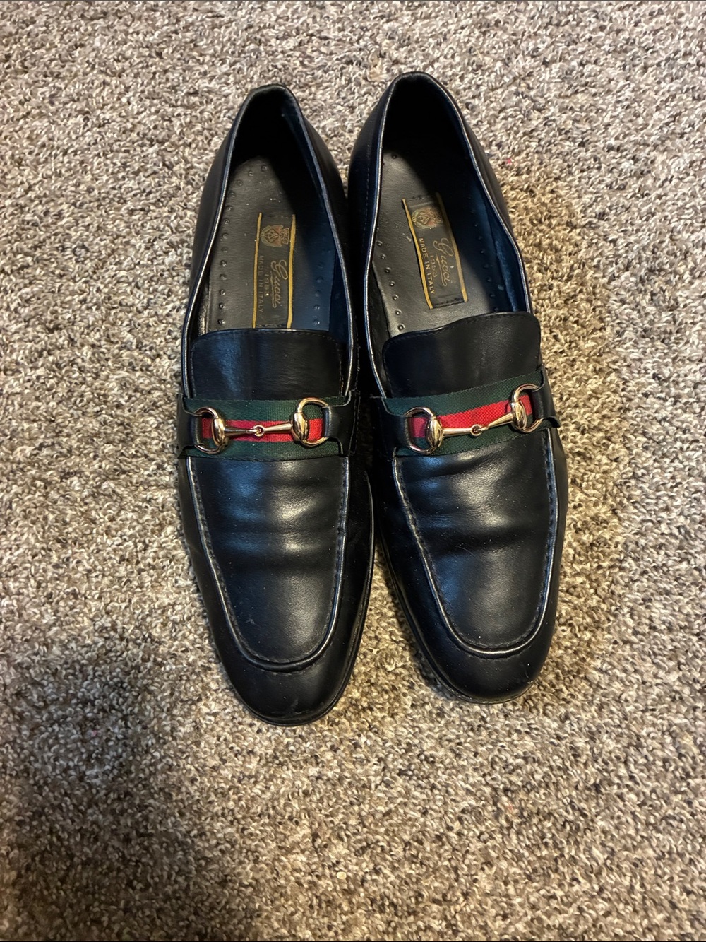Gucci Black Leather Loafers with Red and Green Web size 44 fits 10.5 USA - Picture 5 of 5